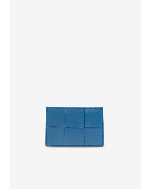 Bottega Veneta Blue Cassette Intreccio Leather Cardholder for men