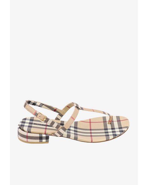 Burberry White Vintage Check Thong Sandals