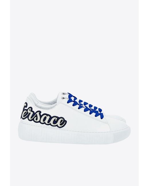 Versace White La Greca Varsity Leather Sneakers for men