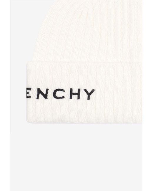 Givenchy Natural Logo-Embroidered Ribbed Beanie