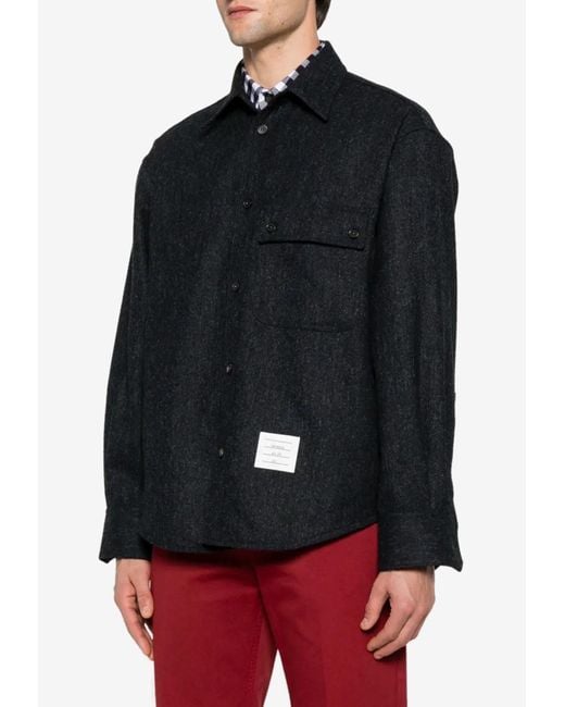 Thom Browne Blue Name Tag Patch Oversized Tweed Shirt for men