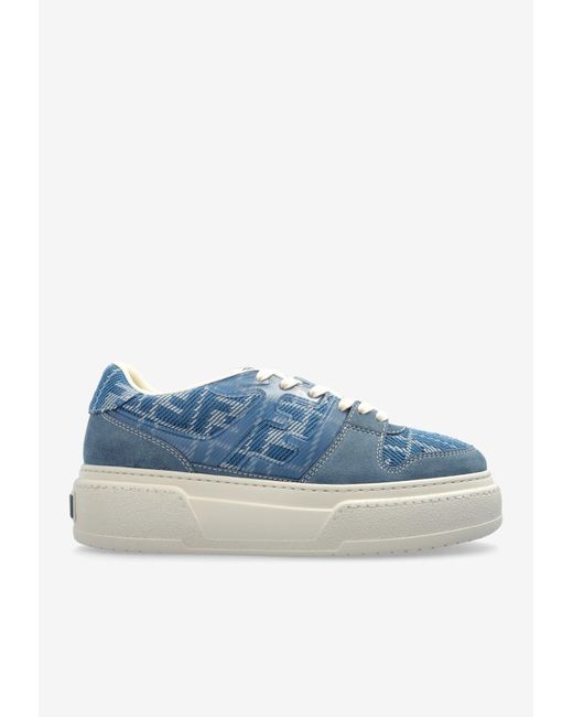 Fendi Blue Match Ff Jacquard Platform Sneakers
