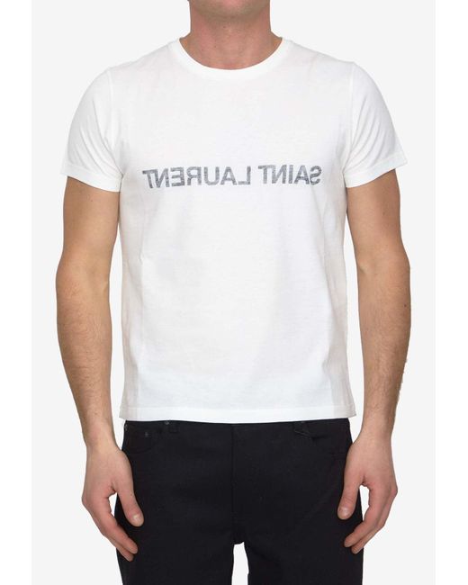 Saint Laurent White Reverse Logo Crewneck T-Shirt for men