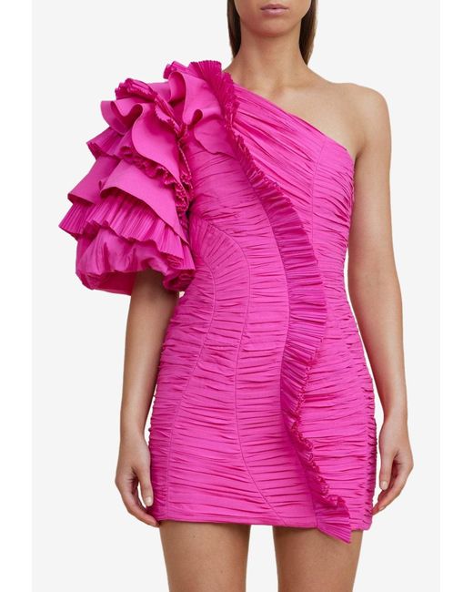 Acler Pink Ascot One-Shoulder Mini Dress