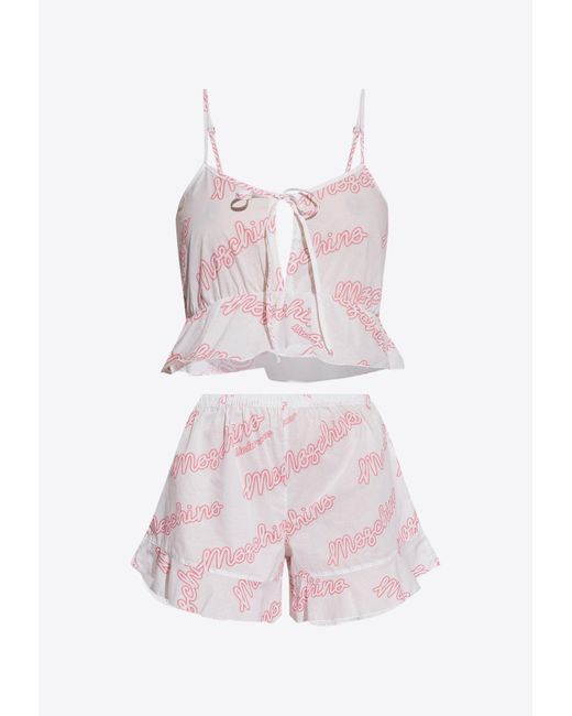 Moschino Pink Logo Print Two-Piece Pajama Set