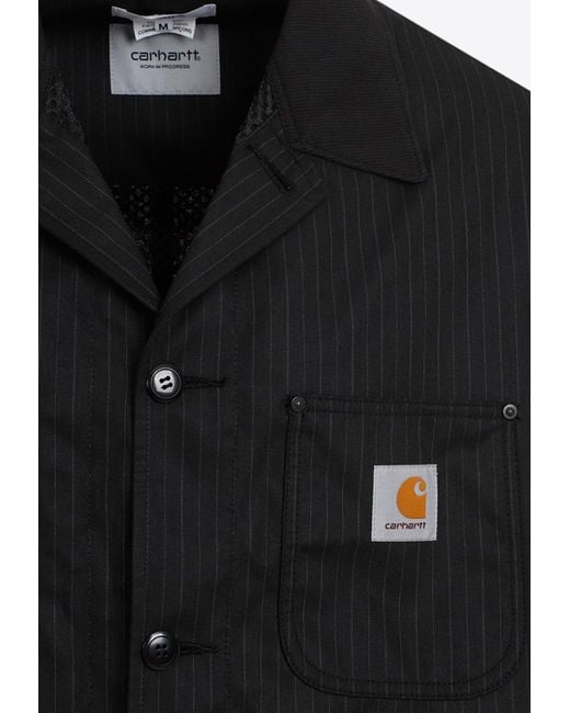 Junya Watanabe Black X Carhartt Logo-Patch Striped Overshirt for men