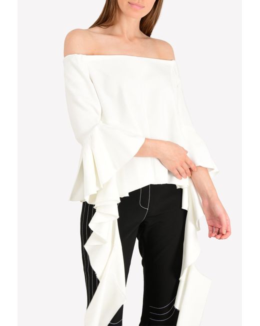Ellery White Delores Off-Shoulder Bell Sleeves Top