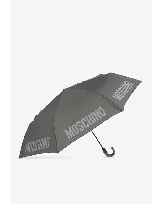 Moschino Gray Logo Folding Umbrella
