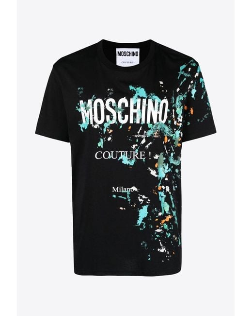 Moschino Black Paint-Splatter Logo Crewneck T-Shirt for men