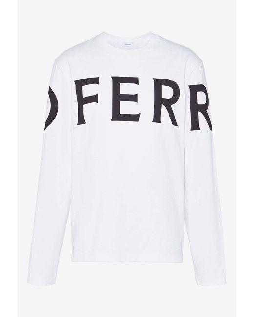 Ferragamo White Logo-Printed Long-Sleeved T-Shirt for men