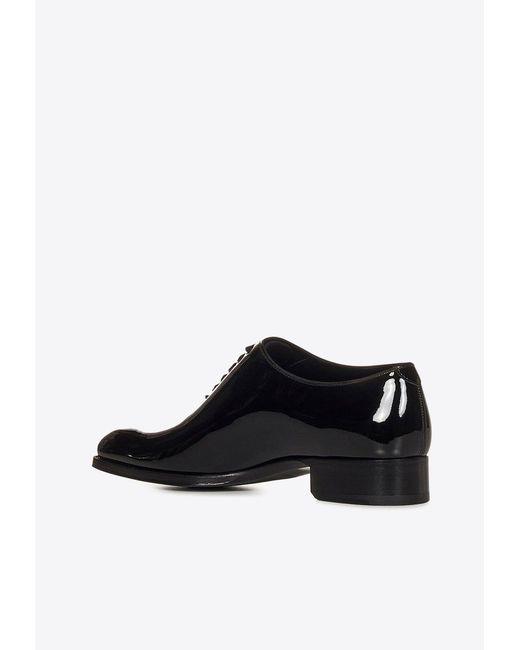 Tom Ford Black Elkan Patent Leather Oxford Lace-Up Shoes for men