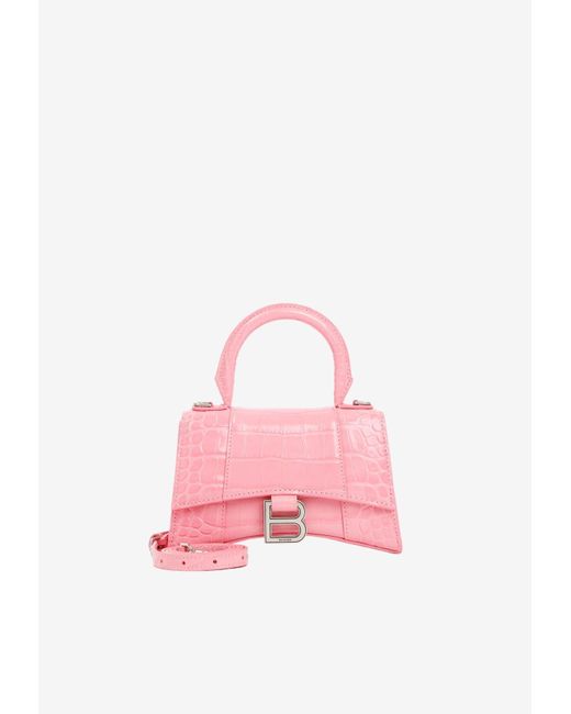 Balenciaga Xs Hourglass Logo Handbag In Calf Leather in Pink | Lyst