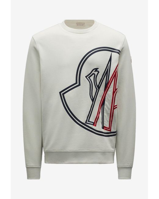 Moncler White Logo Print Pullover Sweatshirt for men