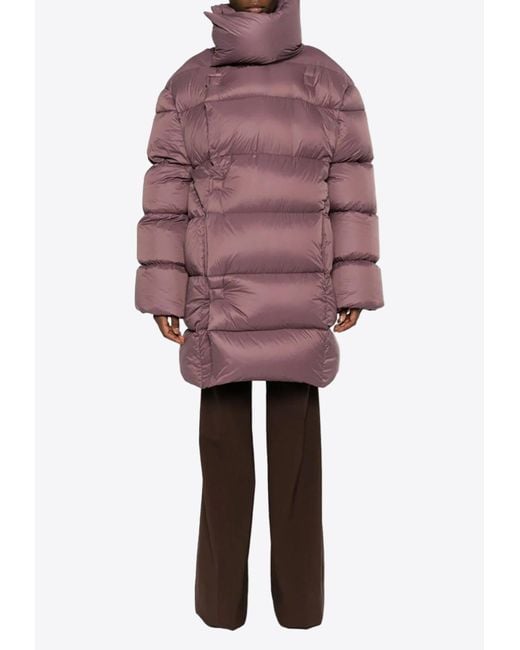 Rick Owens Red Padded Coat High-Neck Parka