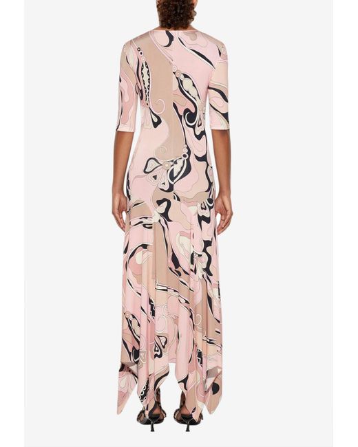 Emilio Pucci Pink Orchidee Print Maxi Dress