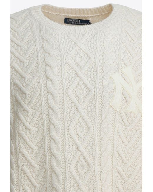 Polo Ralph Lauren White New York Yankees Cable Knit Sweater for men