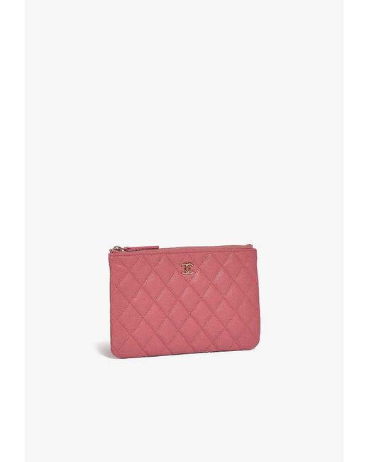 Chanel Timeless Clutch Bag In Rose Caviar Leather With Pale Gold