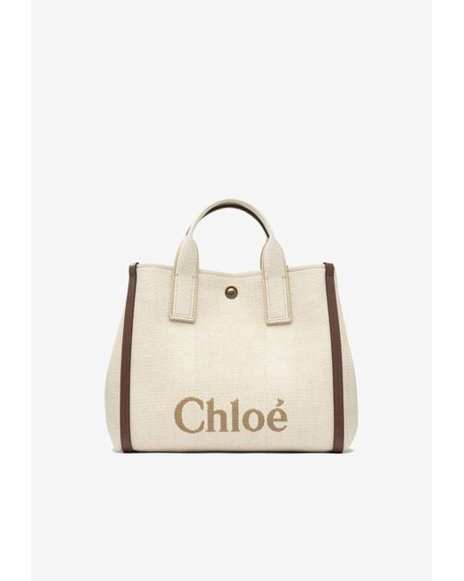 Chloé Natural Carry Raffia-Effect Logo Tote Bag