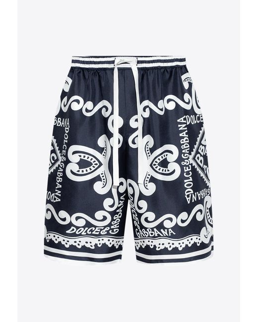 Dolce & Gabbana Blue Marina Print Silk Bermuda Shorts for men