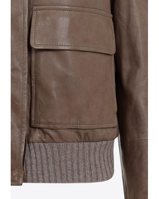 Brunello Cucinelli Brown Fur Collar Leather Jacket