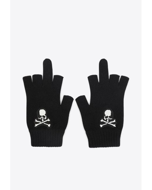 Mastermind Japan Black Open Fingered Glove With Skull-Print for men