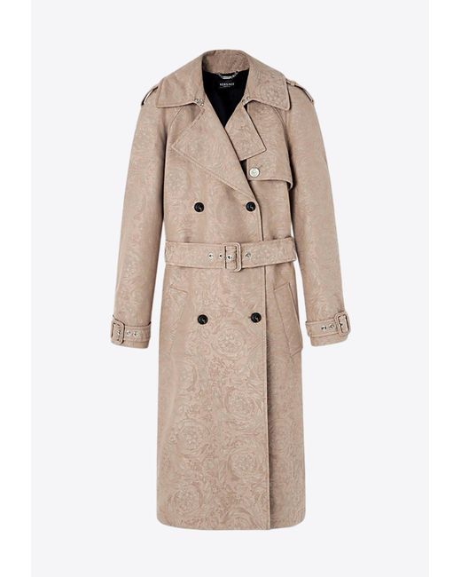 Versace Natural Barocco Pattern Trench Coat