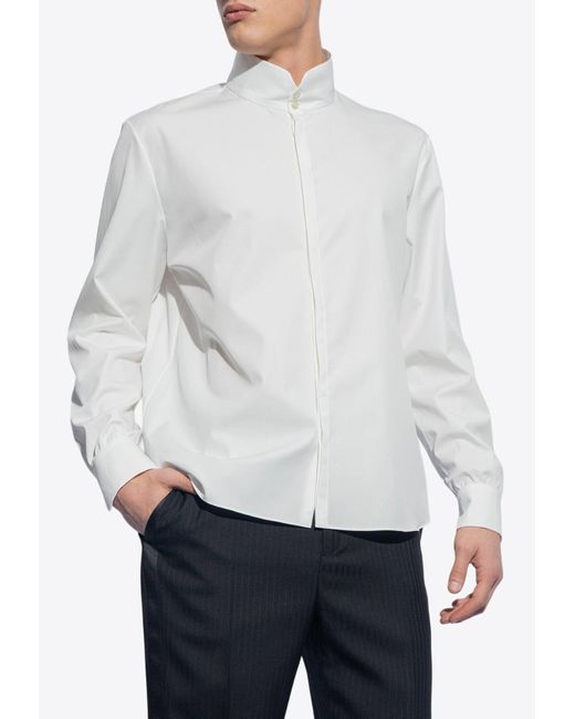Saint Laurent White Imperial Collar Long-Sleeved Shirt for men