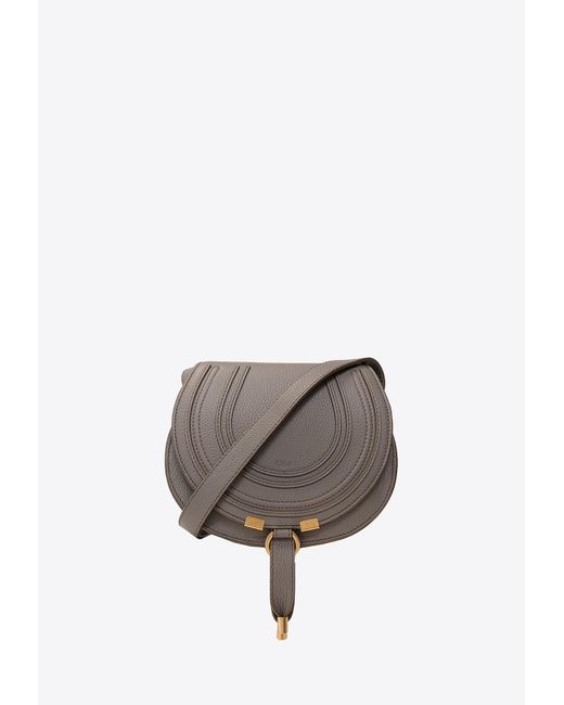 Chloé Gray Small Marcie Grained Leather Crossbody Bag