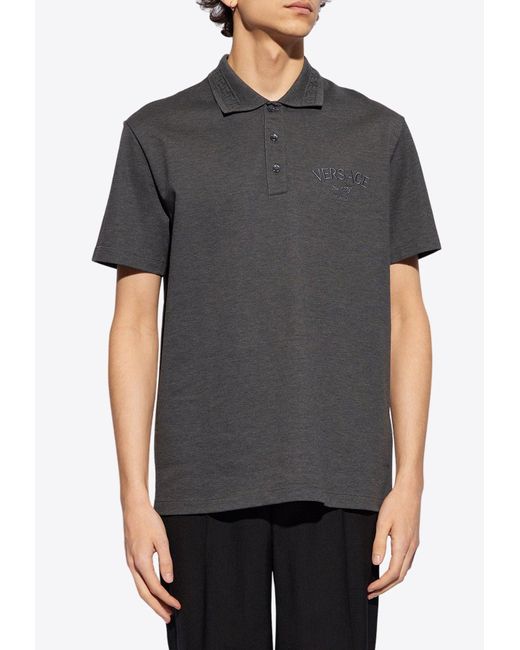 Versace Black Logo Embroidered Polo T-Shirt for men