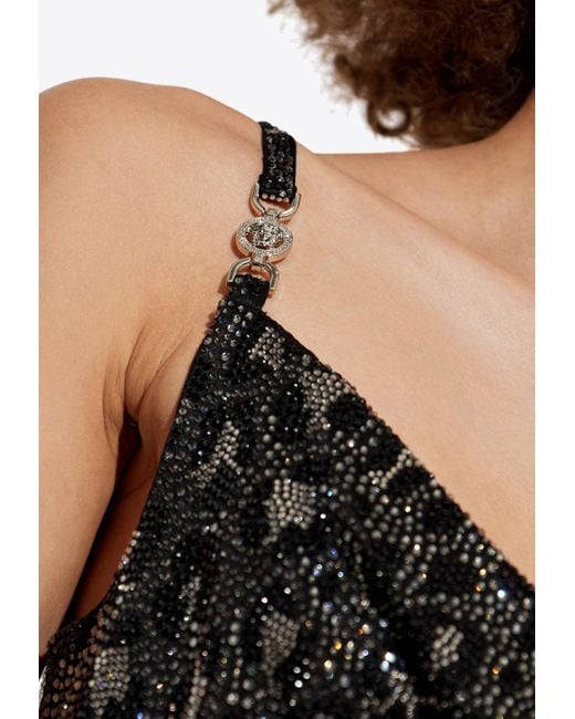 Versace Black Leopard Print Embellished Mini Dress