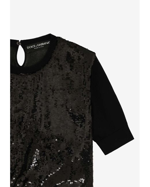 Dolce & Gabbana Black Sequin-Embellished Short-Sleeved Top