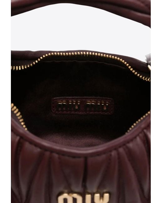 Miu Miu Red Mini Wander Matelassé Leather Hobo Bag
