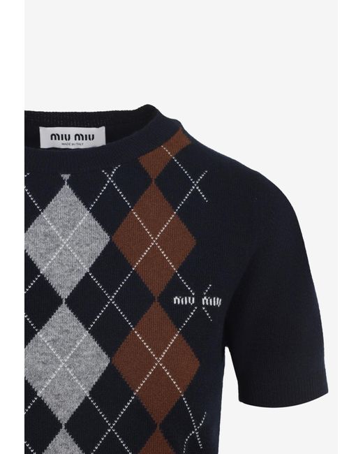 Miu Miu Black Argyle Cashmere Sweater