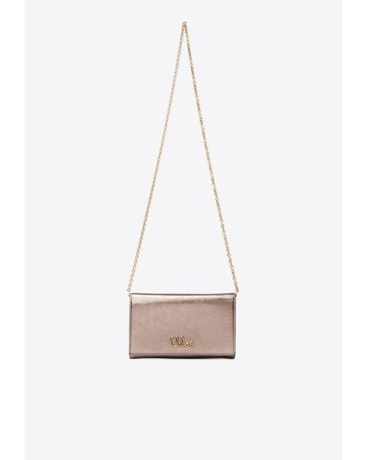 Chloé Iconic Logo Chain Clutch in White | Lyst