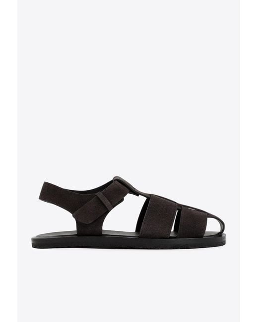 The Row Black Fisherman Suede Sandals for men