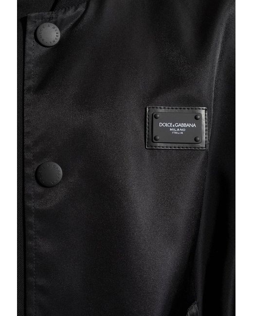 Dolce & Gabbana Black Logo-Patch Zip-Up Jacket for men