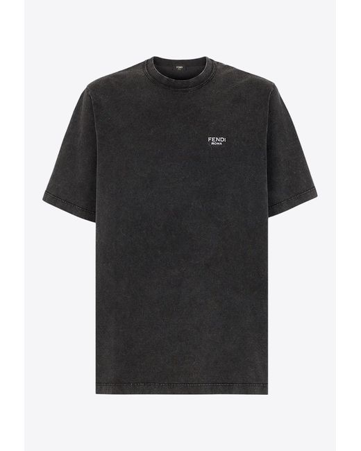 Fendi Black Logo-Plaque Washed-Out T-Shirt for men