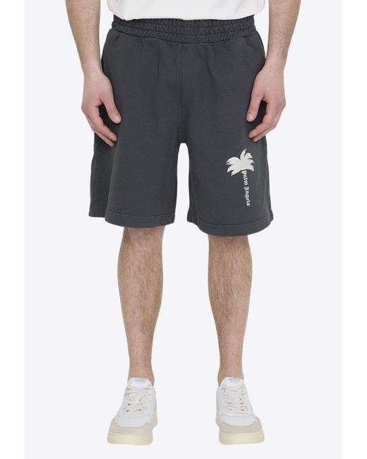 Palm Angels Blue Logo-Printed Bermuda Shorts for men