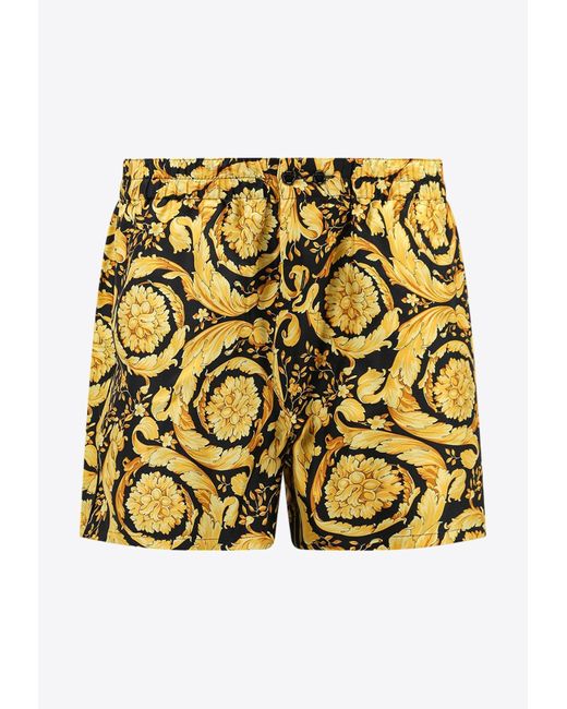Versace Yellow Barocco Print Silk Pajama Shorts for men