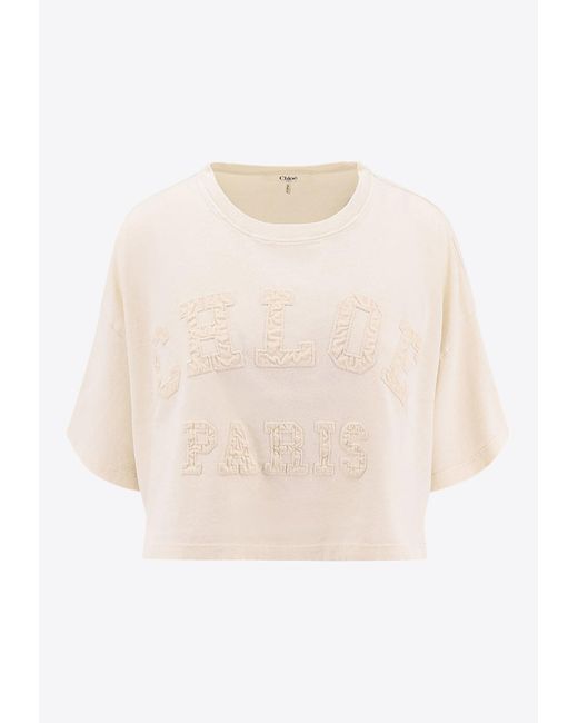 Chloé White Logo Patch Cropped T-Shirt