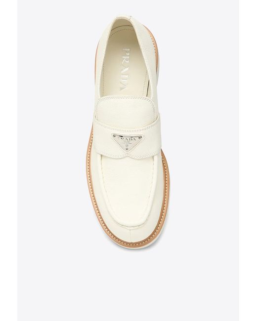 Prada Natural Triangle Logo Leather Loafers for men