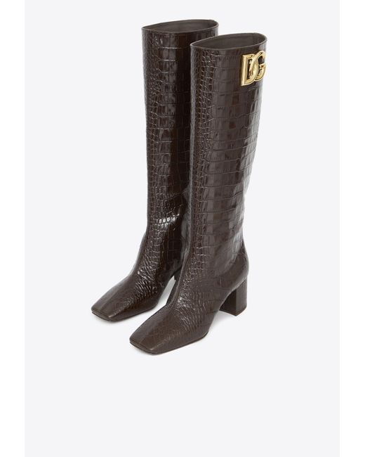 Dolce & Gabbana Jackie 60 Knee-high Boots In Croc-embossed Leather in ...