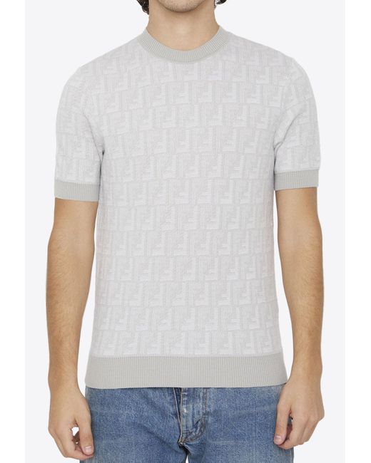 Fendi White Shadow Ff Intarsia Knit Wool T-shirt for men