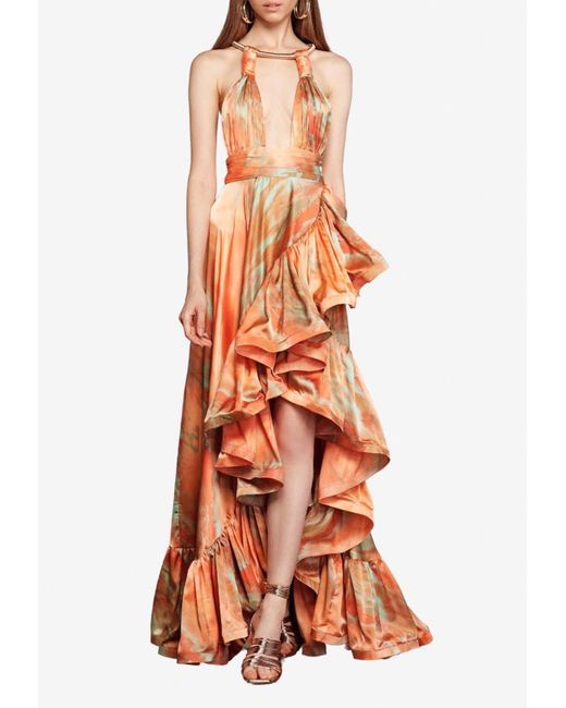 Bronx and Banco Orange Palma Ruffled Maxi Dress