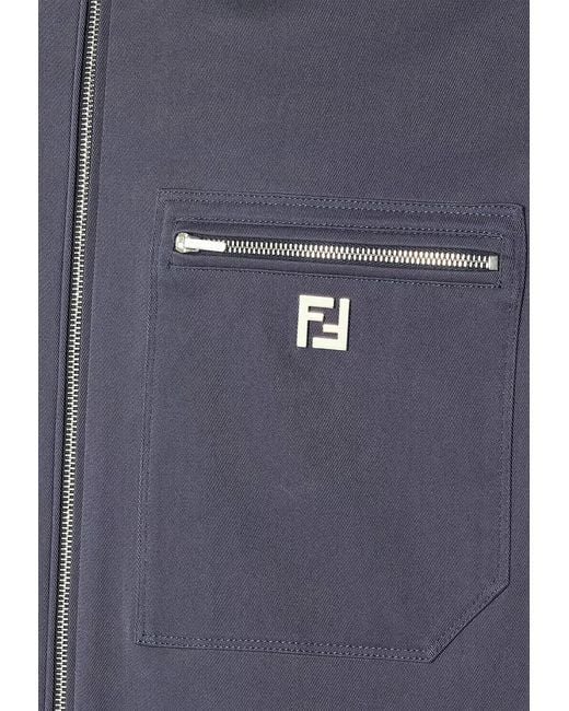 Fendi Blue Ff Logo Zip-Up Jacket for men
