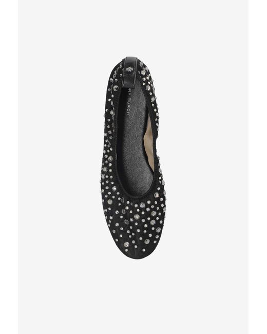 Tory Burch White Crystal Embellished Ballet Flats