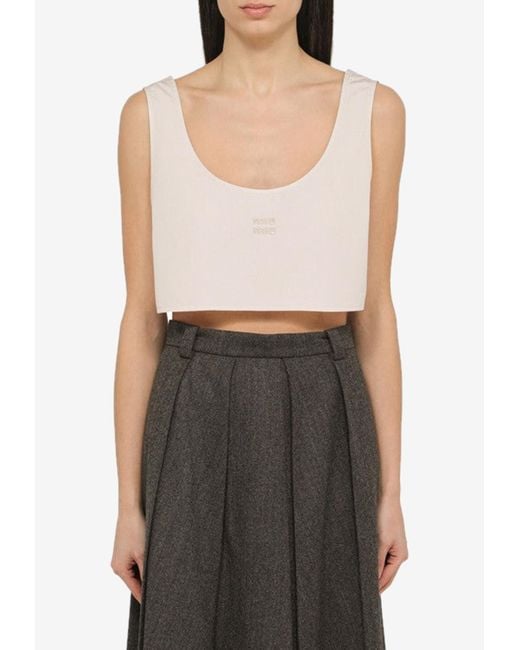 Miu Miu Pink Logo Embroidered Cropped Tank Top