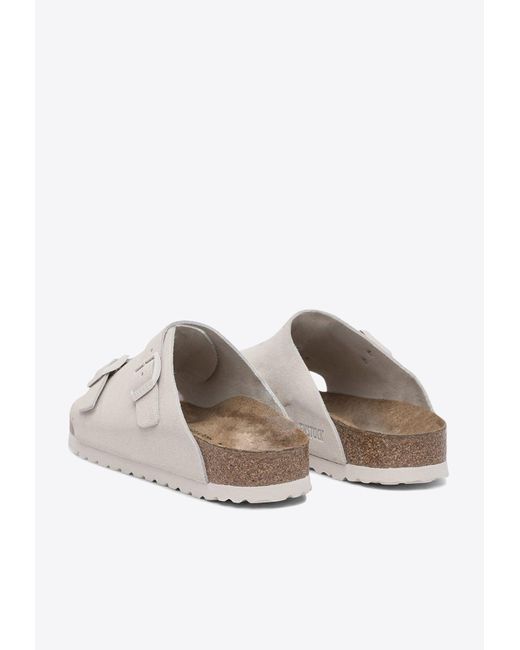 Birkenstock White Zurich Suede Leather Slides