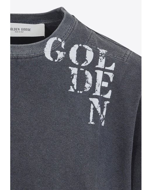Golden Goose Deluxe Brand Blue Golden Logo Crewneck T-Shirt for men