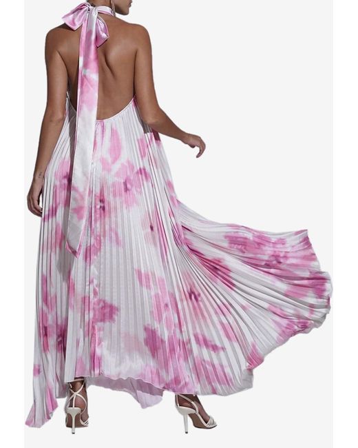 L'idée Pink Opera Plisse Floral Maxi Dress